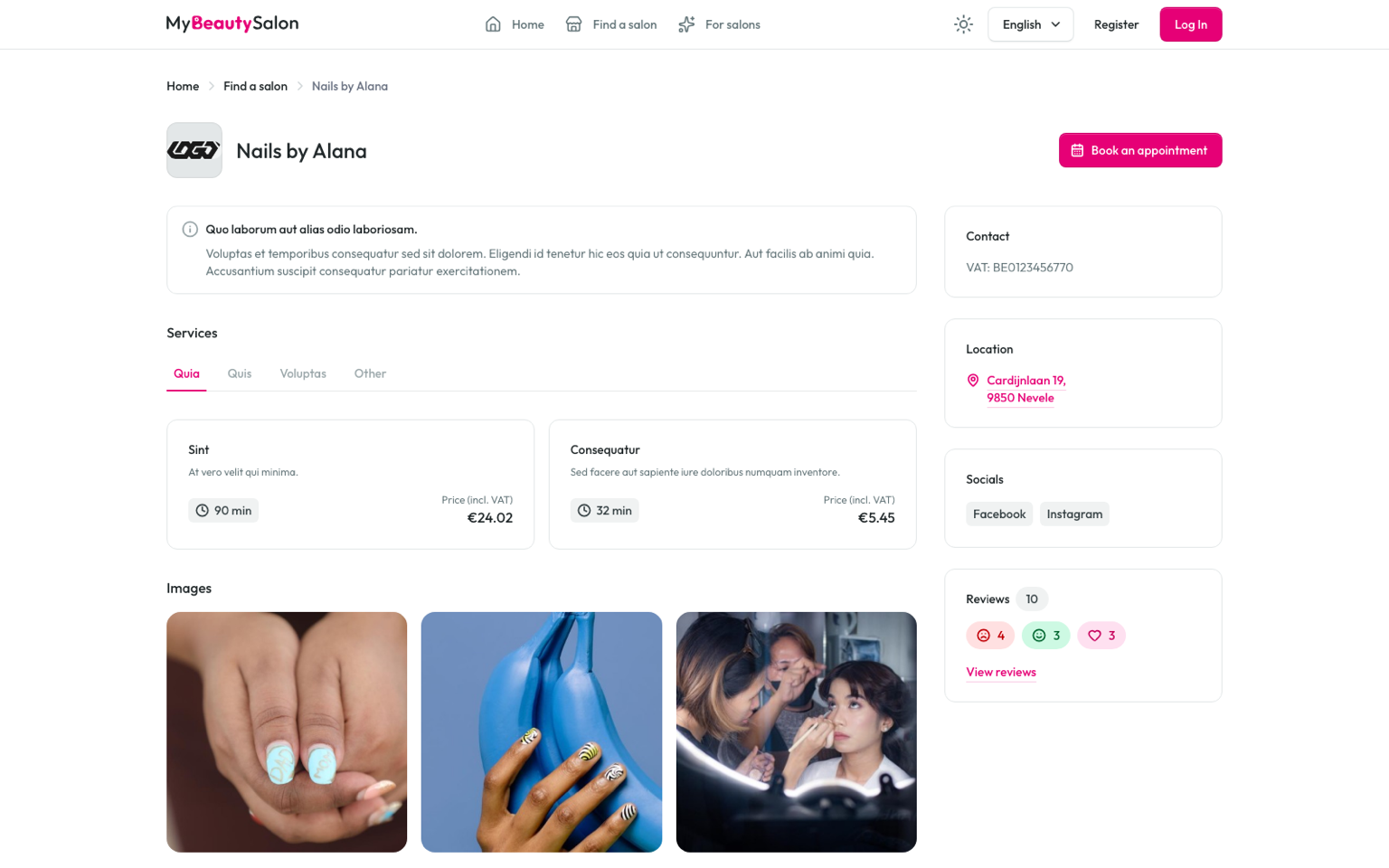 My Beauty Salon public salon profile with services and reviews.